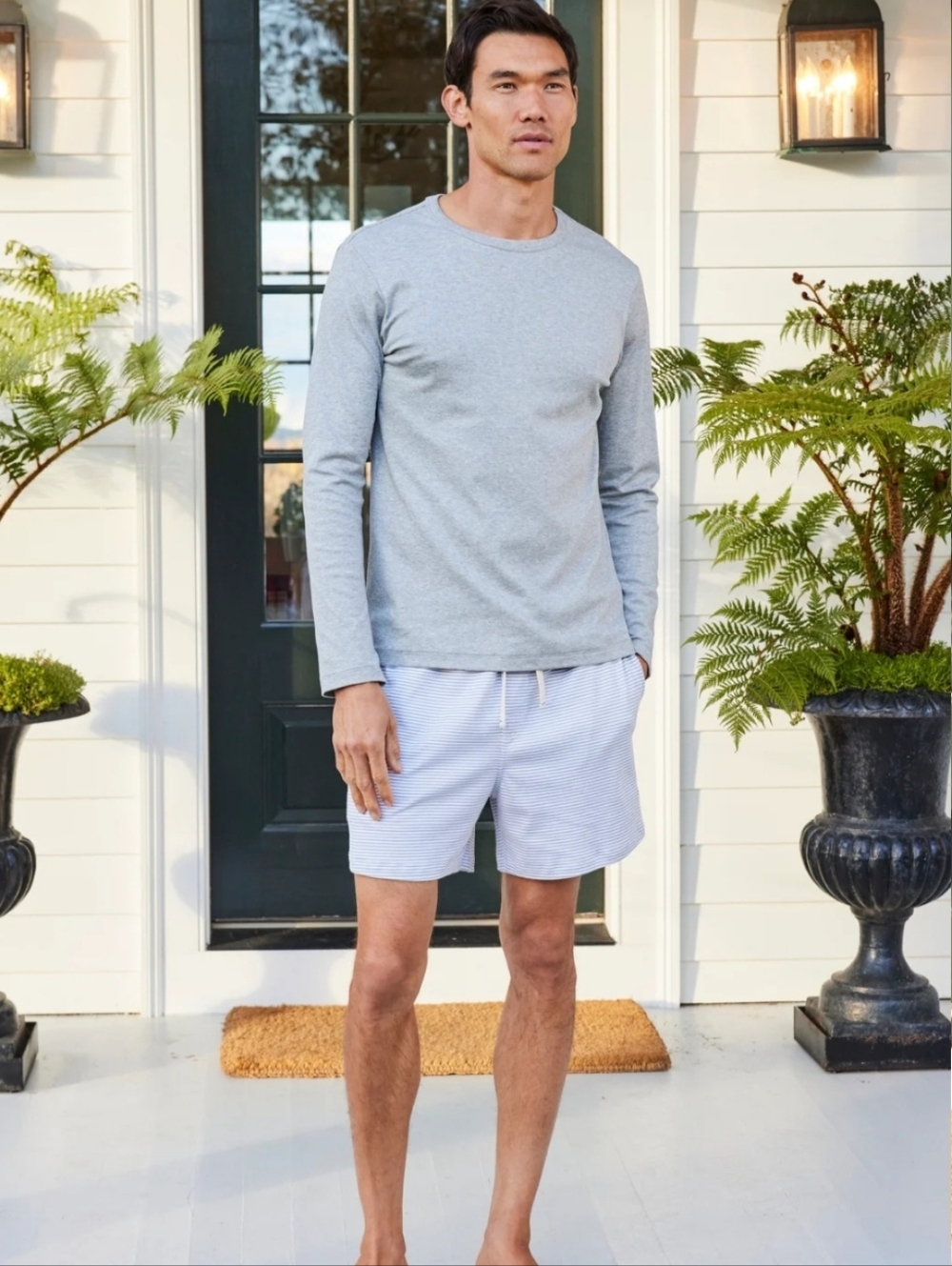 Lake Men's Pima Sleep Shorts Anchor Blue Stripe Large